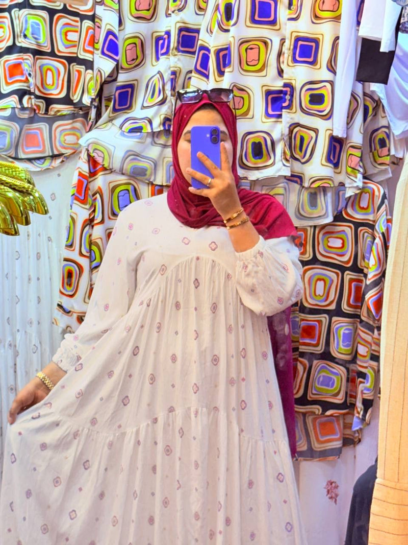 Robe Maxi Blanche à Motifs Pastel
