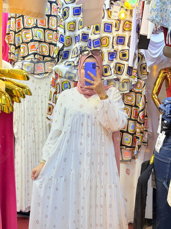 Robe Maxi Blanche à Motifs Pastel