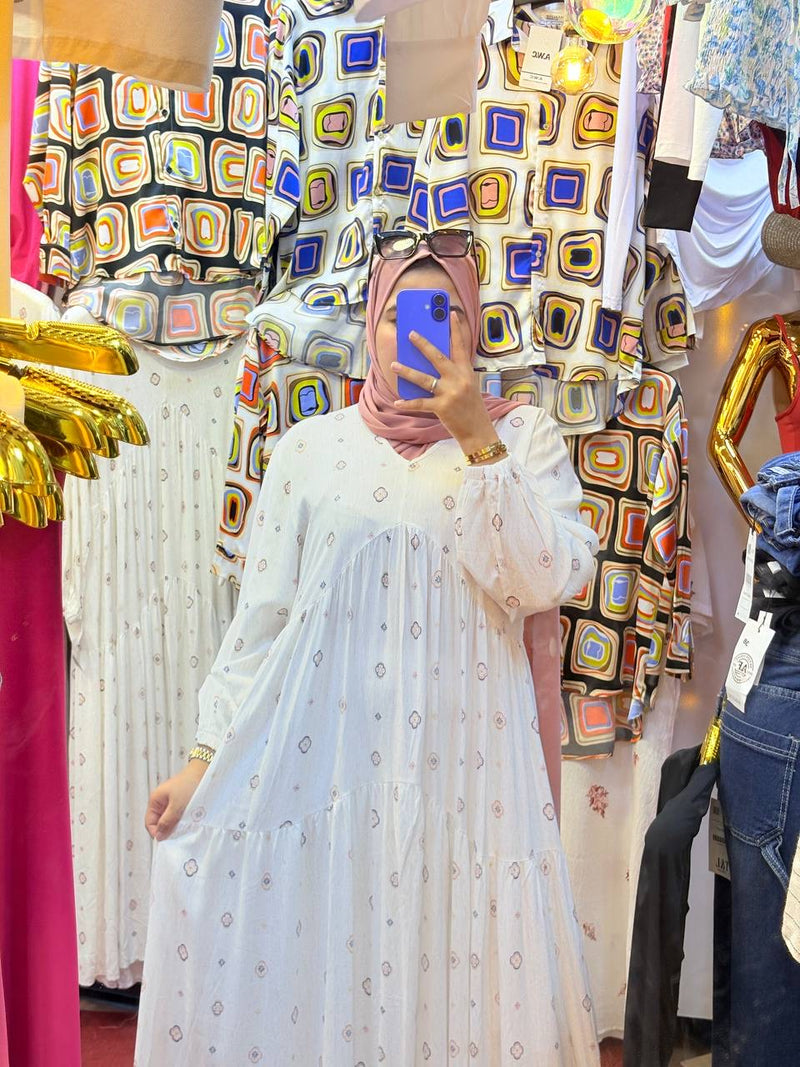 Robe Maxi Blanche à Motifs Pastel