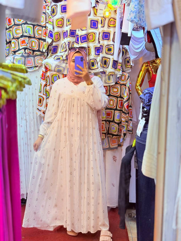 Robe Maxi Blanche à Motifs Pastel