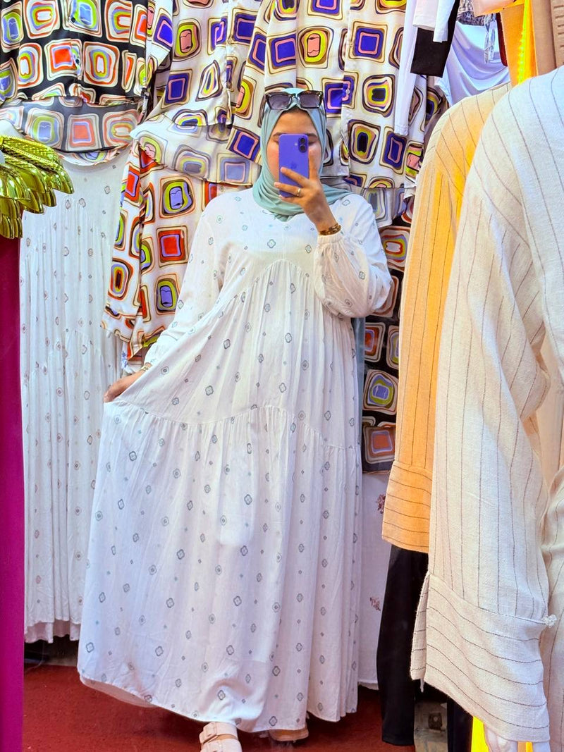 Robe Maxi Blanche à Motifs Pastel